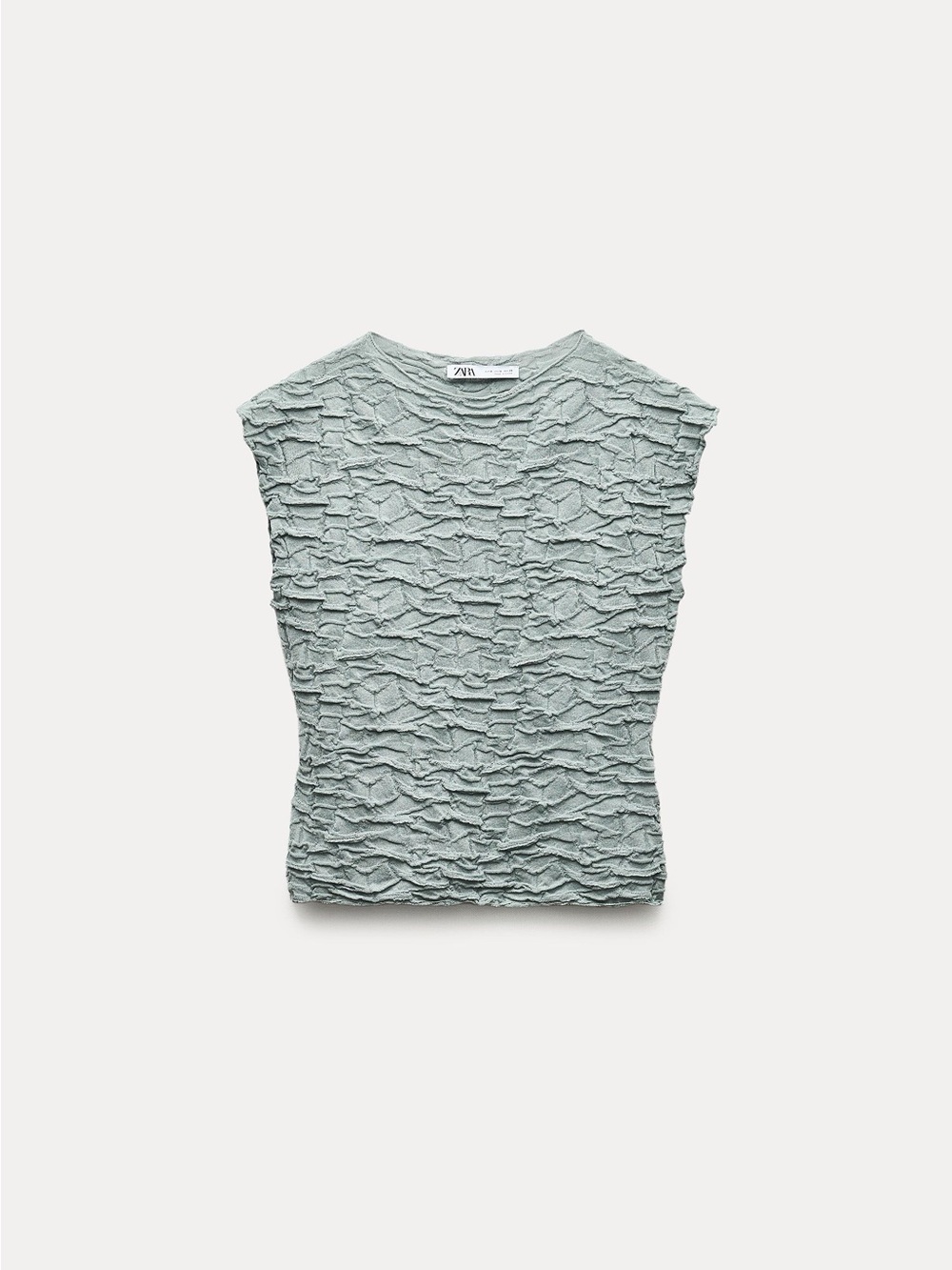 Zara Sage Green Textured Cap-Sleeve Tank